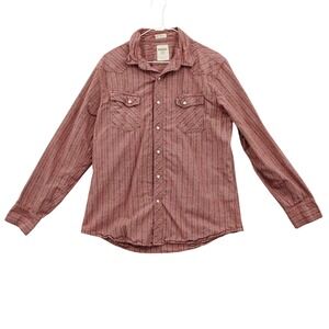 Fossil Mens Western Americana Vintage Fit Pearl Snap Top L Salmon Striped Luxe